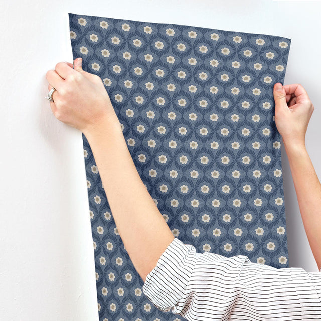 Emma Navy Metallic Floral Whimsical Wallpaper - York RF7441