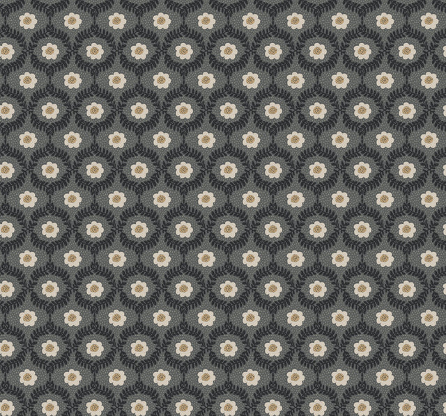 Emma Black Wallpaper with Metallic Floral Medallion Pattern - York RF7442