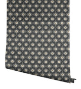 Emma Black Wallpaper with Metallic Floral Medallion Pattern - York RF7442