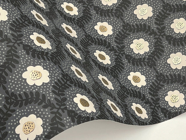 Emma Black Wallpaper with Metallic Floral Medallion Pattern - York RF7442