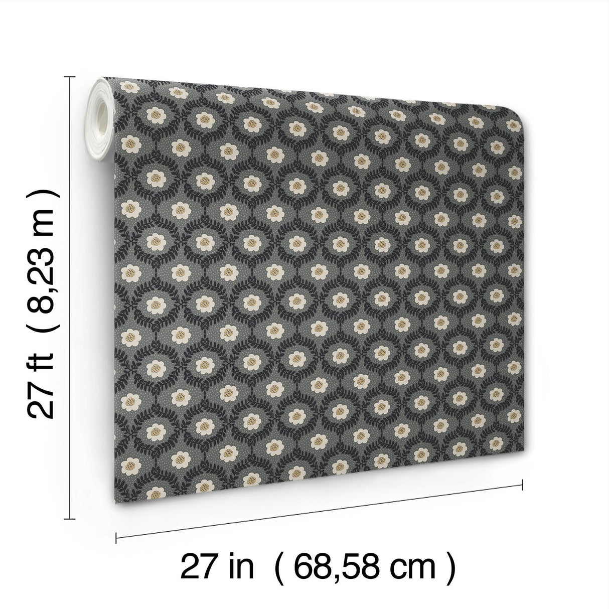 Emma Black Wallpaper with Metallic Floral Medallion Pattern - York RF7442