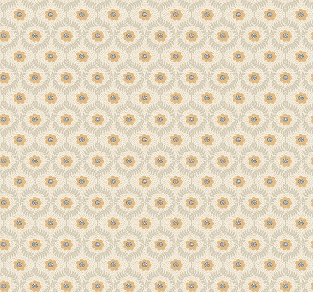 Emma Linen Wallpaper with Metallic Floral Trellis - York RF7443