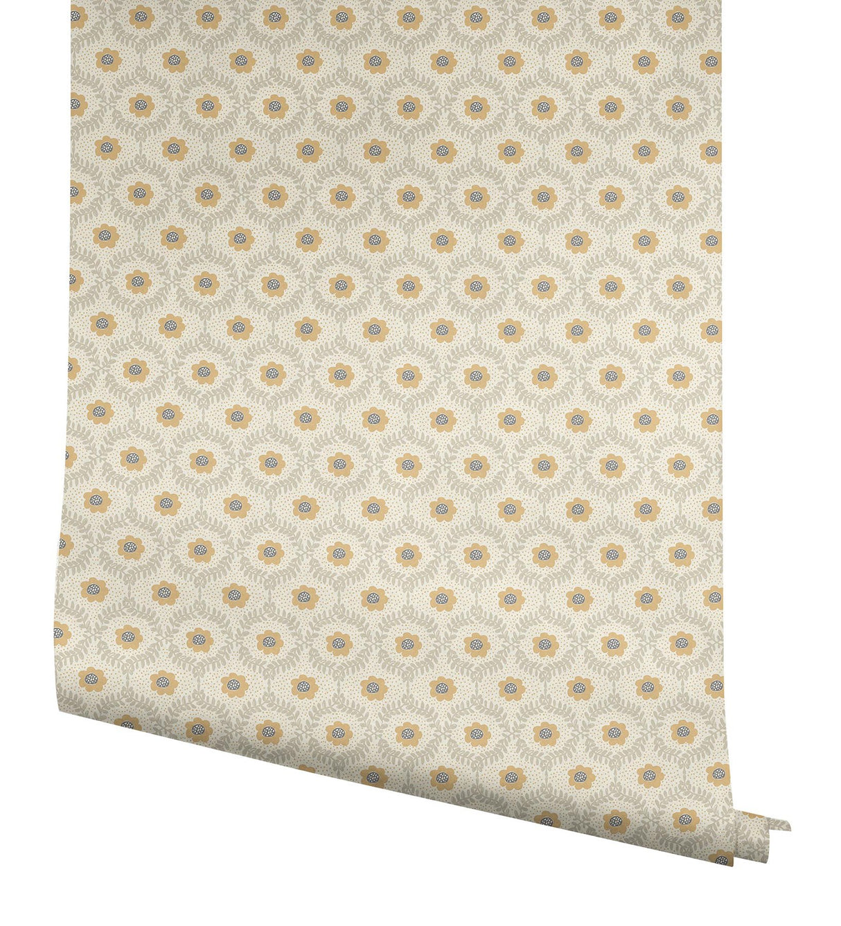 Emma Linen Wallpaper with Metallic Floral Trellis - York RF7443