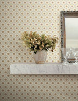 Emma Linen Wallpaper with Metallic Floral Trellis - York RF7443