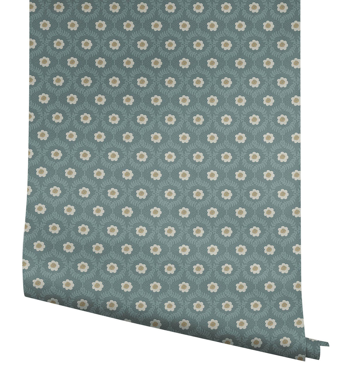 Emma Slate Blue Metallic Floral Whimsical Wallpaper - York RF7445