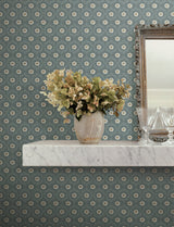Emma Slate Blue Metallic Floral Whimsical Wallpaper - York RF7445
