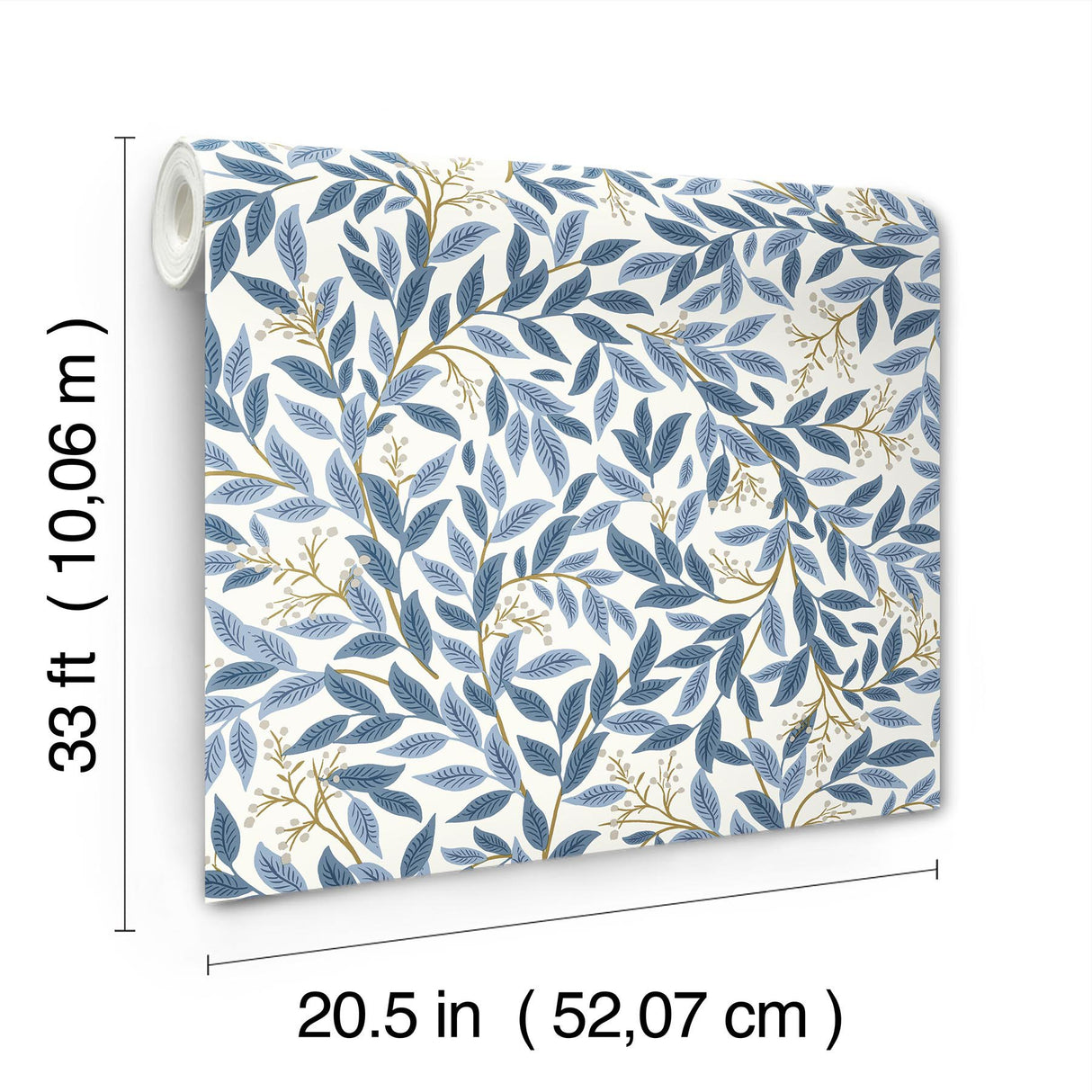 Willowberry Blue Wallpaper with Metallic Botanical Vines - York RF7461