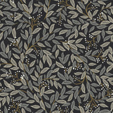 Willowberry Black Wallpaper with Metallic Botanical Farmhouse Style - York RF7462