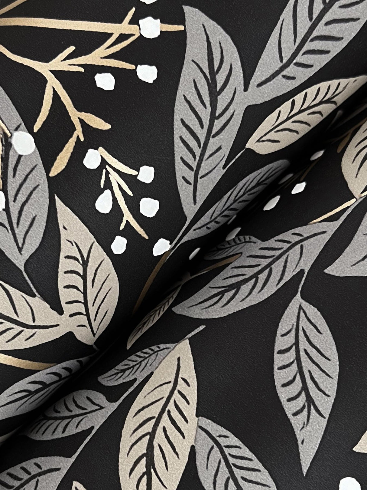 Willowberry Black Wallpaper with Metallic Botanical Farmhouse Style - York RF7462