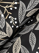 Willowberry Black Wallpaper with Metallic Botanical Farmhouse Style - York RF7462