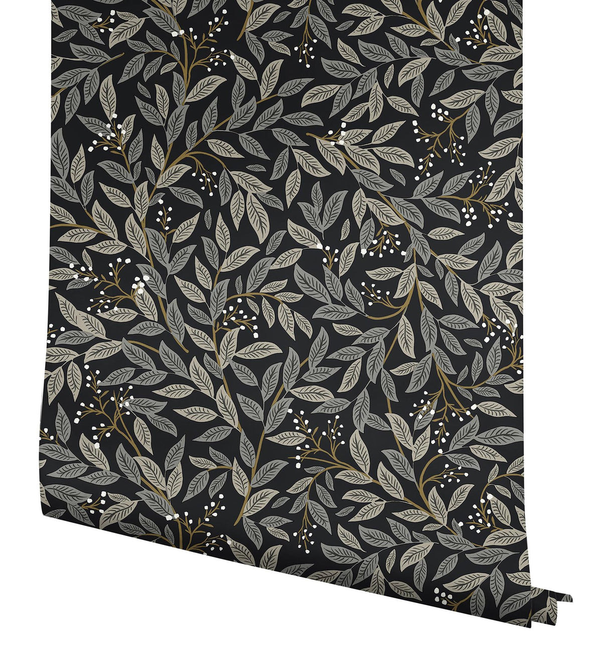 Willowberry Black Wallpaper with Metallic Botanical Farmhouse Style - York RF7462