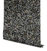 Willowberry Black Wallpaper with Metallic Botanical Farmhouse Style - York RF7462