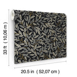 Willowberry Black Wallpaper with Metallic Botanical Farmhouse Style - York RF7462