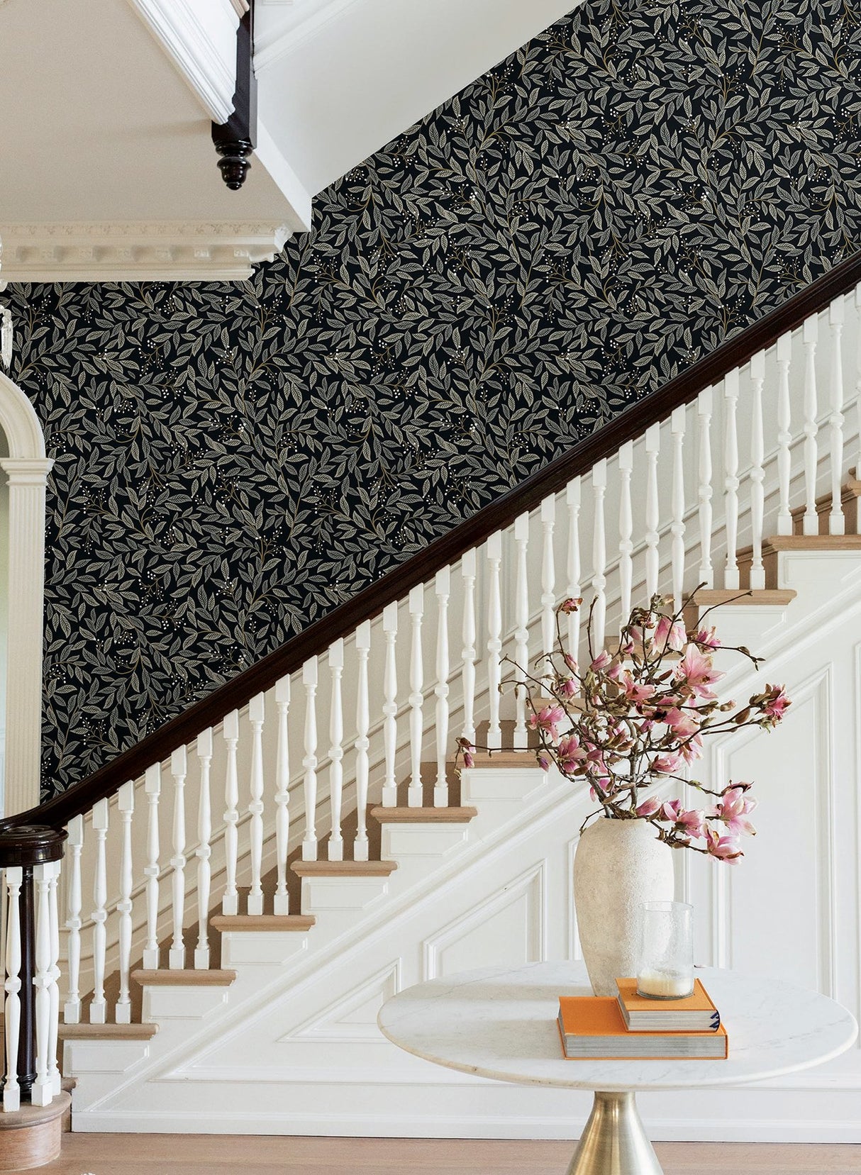 Willowberry Black Wallpaper with Metallic Botanical Farmhouse Style - York RF7462