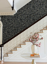 Willowberry Black Wallpaper with Metallic Botanical Farmhouse Style - York RF7462