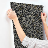 Willowberry Black Wallpaper with Metallic Botanical Farmhouse Style - York RF7462