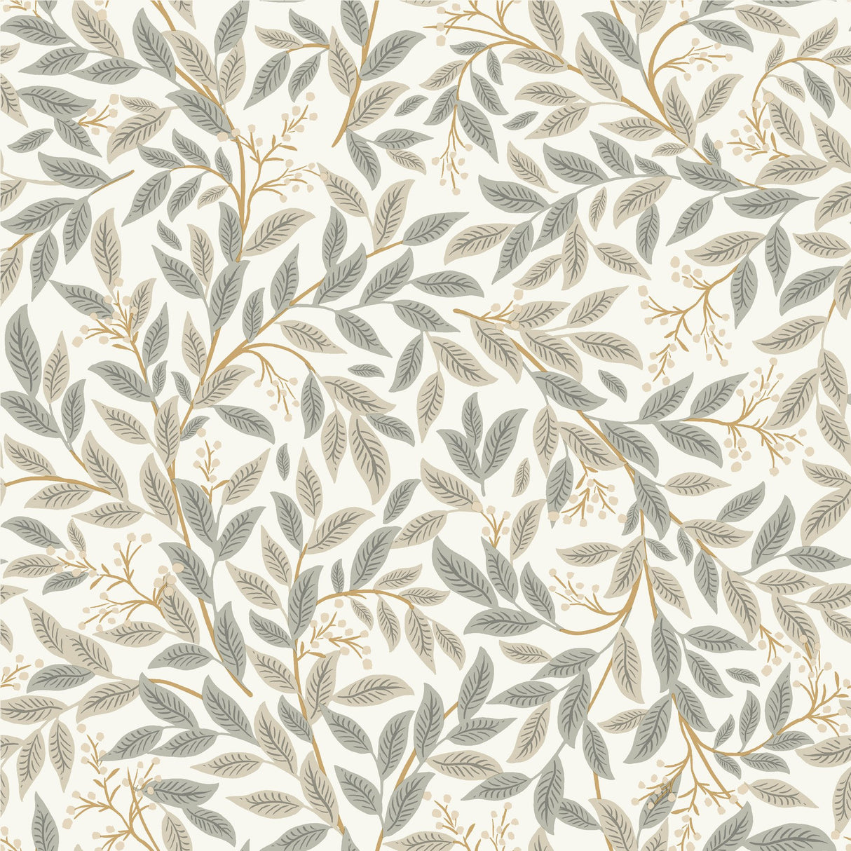 Willowberry Linen Wallpaper with Metallic Botanical Vines - York RF7463