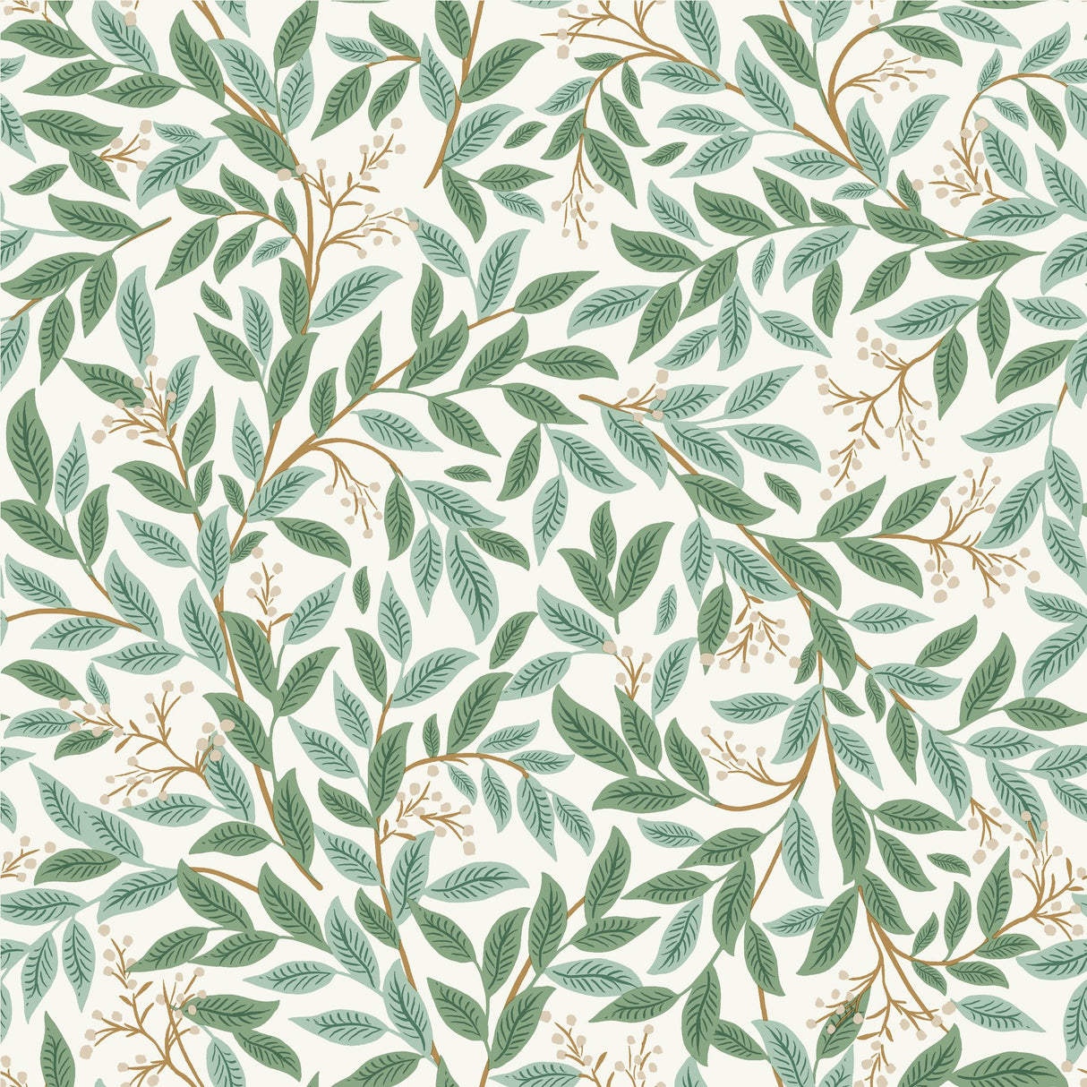 Willowberry Emerald Wallpaper with Metallic Botanical Vine Motif - York RF7464