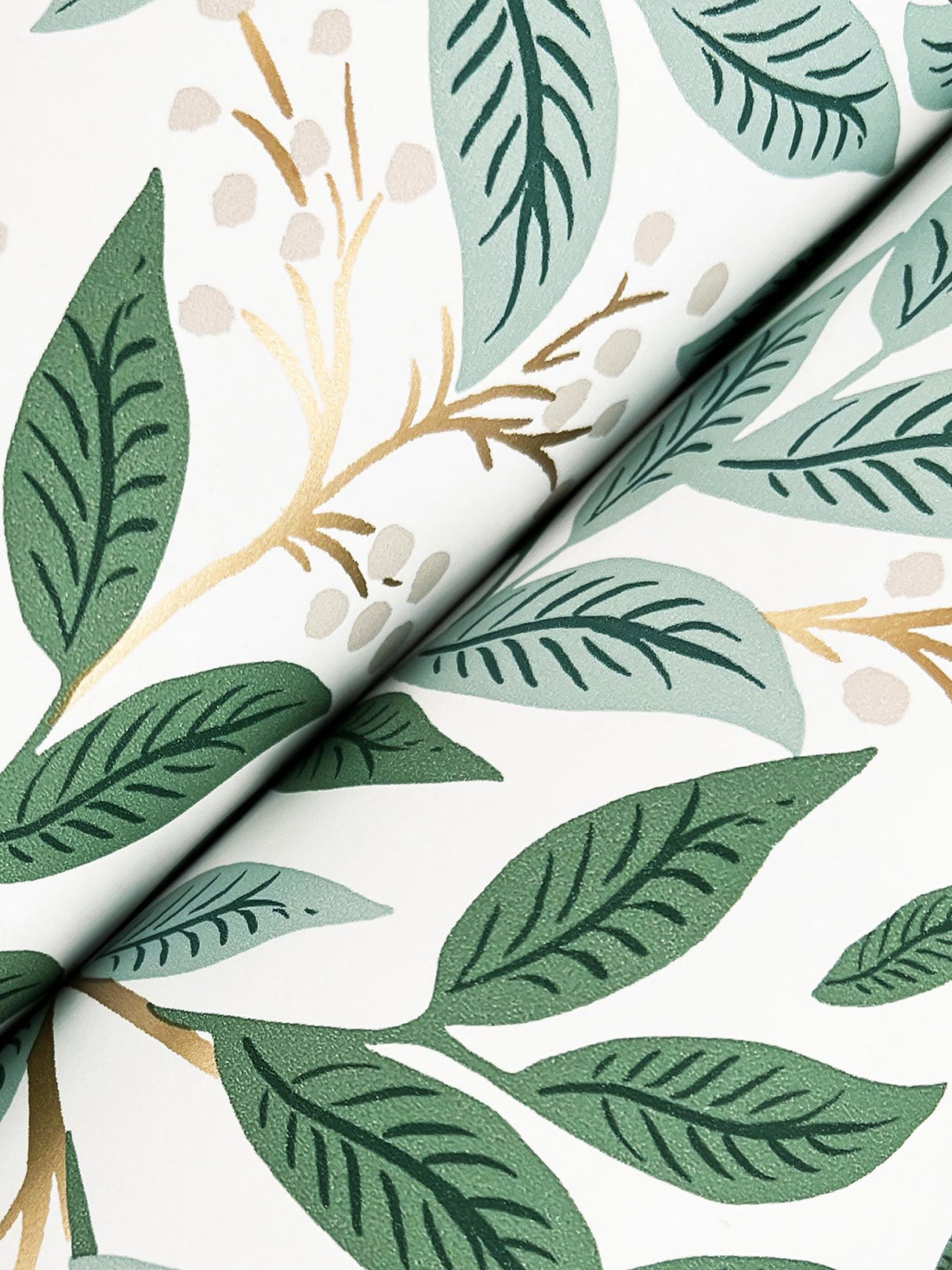 Willowberry Emerald Wallpaper with Metallic Botanical Vine Motif - York RF7464