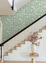 Willowberry Emerald Wallpaper with Metallic Botanical Vine Motif - York RF7464