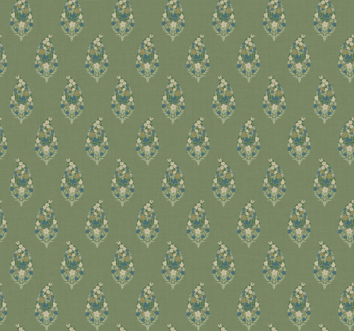 Paisley Green Metallic Non Woven Wallpaper with Floral Paisley Small Prints Pattern - York RF7471