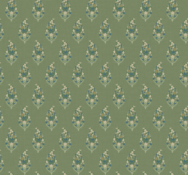 Paisley Green Metallic Non Woven Wallpaper with Floral Paisley Small Prints Pattern - York RF7471