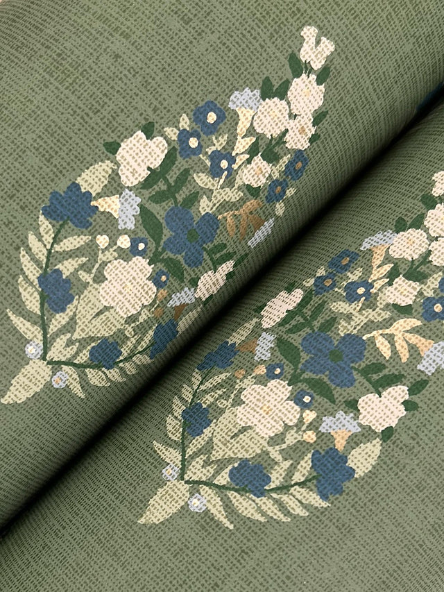 Paisley Green Metallic Non Woven Wallpaper with Floral Paisley Small Prints Pattern - York RF7471