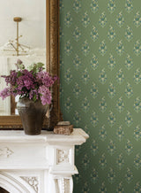 Paisley Green Metallic Non Woven Wallpaper with Floral Paisley Small Prints Pattern - York RF7471