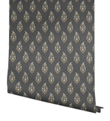 Paisley Black Wallpaper with Metallic Floral Paisley Motif - York RF7472