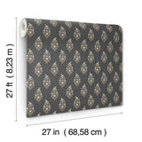 Paisley Black Wallpaper with Metallic Floral Paisley Motif - York RF7472