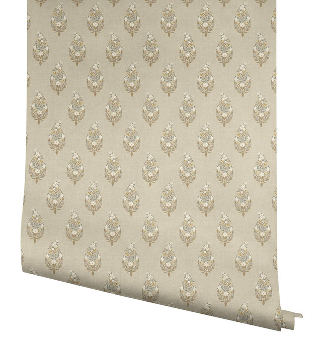 Paisley Linen Wallpaper with Metallic Small Prints Motif - York RF7474