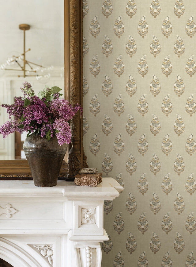 Paisley Linen Wallpaper with Metallic Small Prints Motif - York RF7474