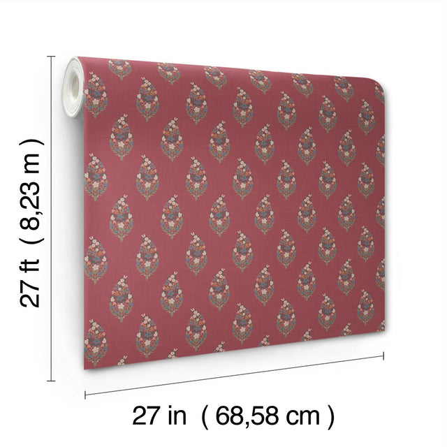 Paisley Burgundy Wallpaper with Metallic Small Prints Motif - York RF7475