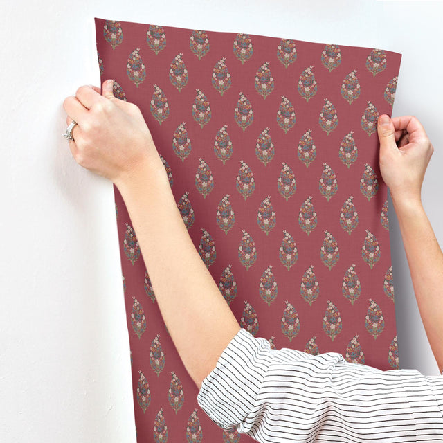 Paisley Burgundy Wallpaper with Metallic Small Prints Motif - York RF7475