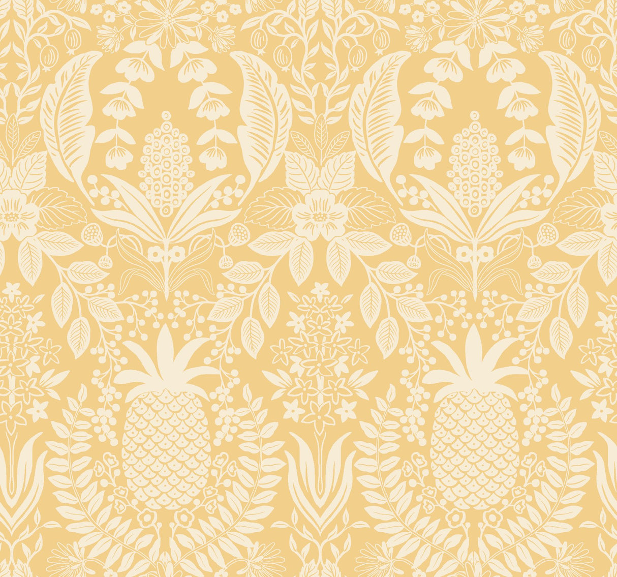 Pineapple Damask Yellow Wallpaper with Traditional Novelty Pineapple Motif - York RF7481