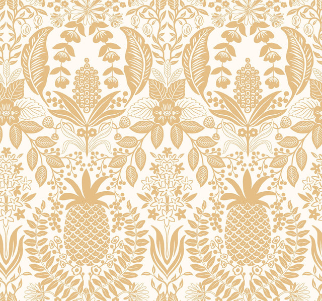 Pineapple Damask Gold Wallpaper with Metallic Pineapple Damask Pattern - York RF7482