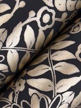 Pineapple Damask Black Wallpaper with Metallic Gold Pineapple Damask Pattern - York RF7483