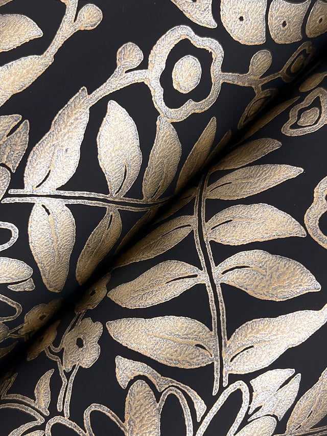 Pineapple Damask Black Wallpaper with Metallic Gold Pineapple Damask Pattern - York RF7483
