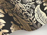 Pineapple Damask Black Wallpaper with Metallic Gold Pineapple Damask Pattern - York RF7483