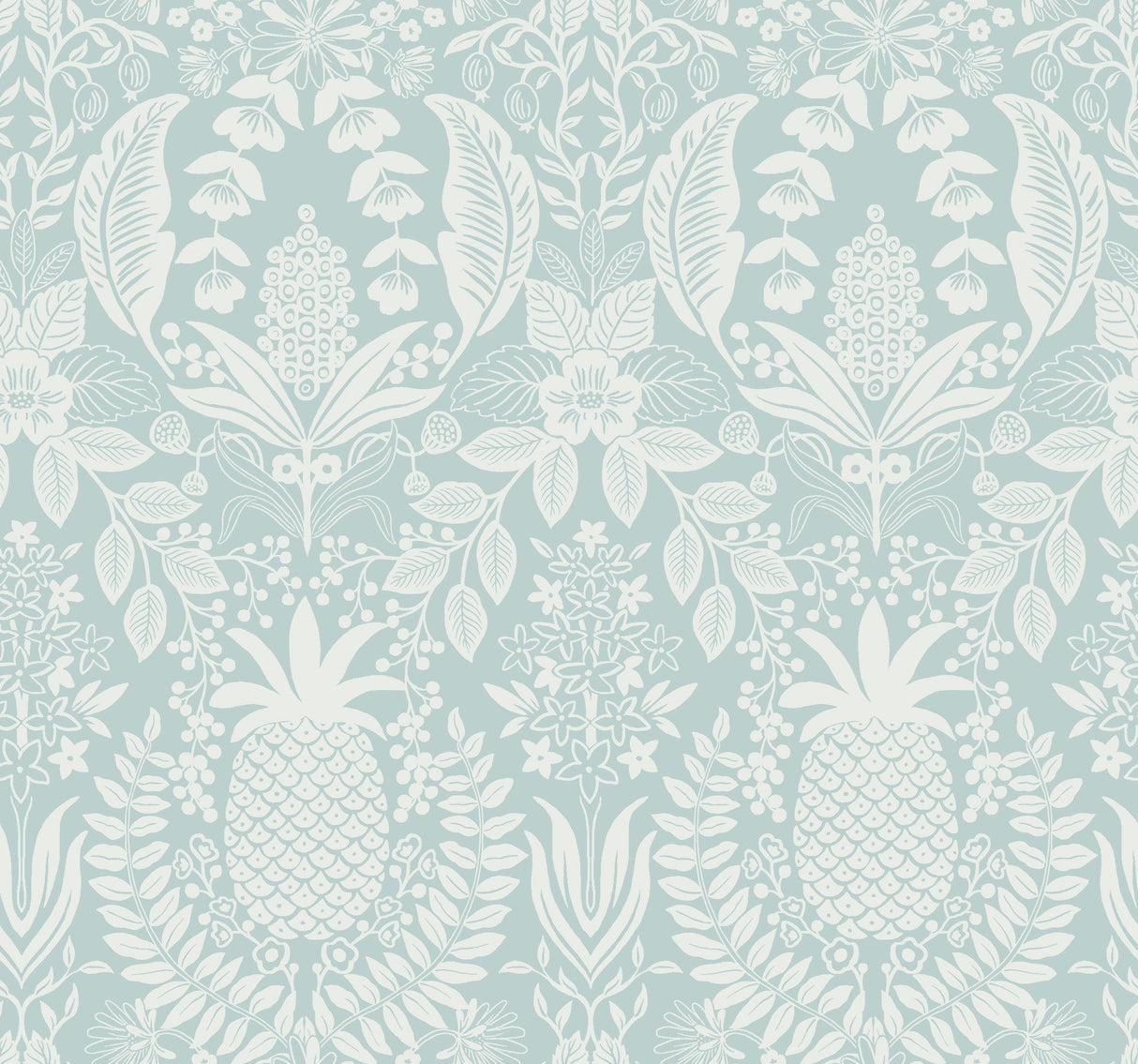Pineapple Damask Light Blue Wallpaper with Traditional Novelty Motif - York RF7484