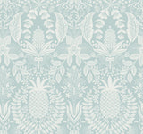 Pineapple Damask Light Blue Wallpaper with Traditional Novelty Motif - York RF7484