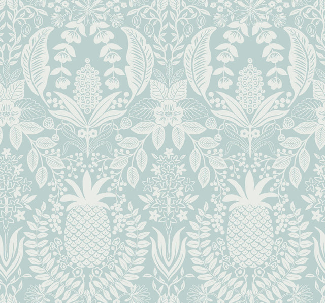 Pineapple Damask Light Blue Wallpaper with Traditional Novelty Motif - York RF7484