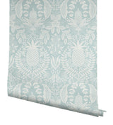 Pineapple Damask Light Blue Wallpaper with Traditional Novelty Motif - York RF7484