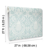 Pineapple Damask Light Blue Wallpaper with Traditional Novelty Motif - York RF7484