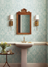 Pineapple Damask Light Blue Wallpaper with Traditional Novelty Motif - York RF7484