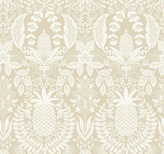 Pineapple Damask Linen Wallpaper with Traditional Novelty Pineapple Trellis Pattern - York RF7485