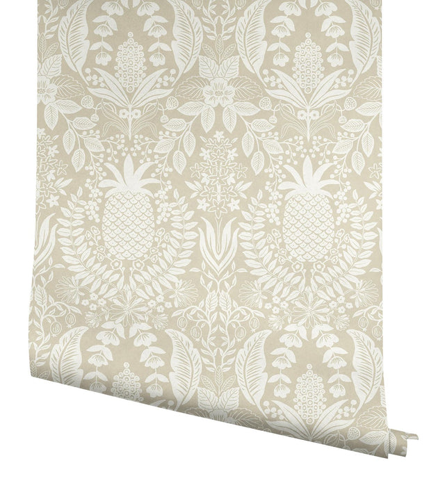 Pineapple Damask Linen Wallpaper with Traditional Novelty Pineapple Trellis Pattern - York RF7485