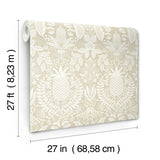 Pineapple Damask Linen Wallpaper with Traditional Novelty Pineapple Trellis Pattern - York RF7485