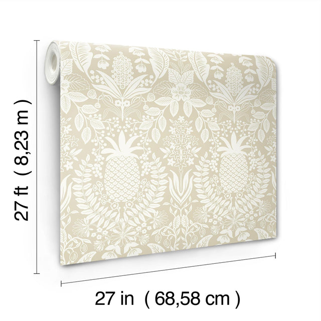 Pineapple Damask Linen Wallpaper with Traditional Novelty Pineapple Trellis Pattern - York RF7485