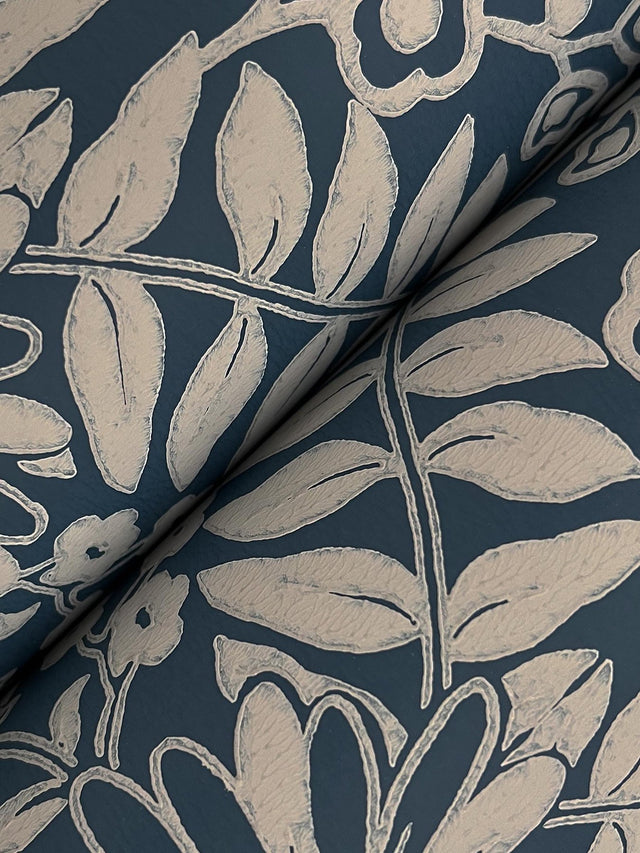 Pineapple Damask Navy Wallpaper with Traditional Novelty Pineapple Motif - York RF7486